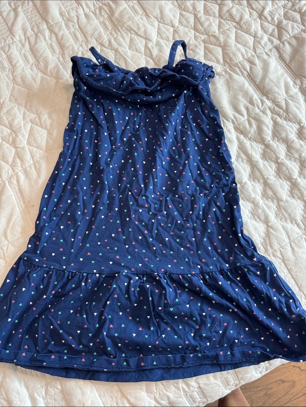 Tea Collection Navy Dress with Pink, Teal, and White Hearts
